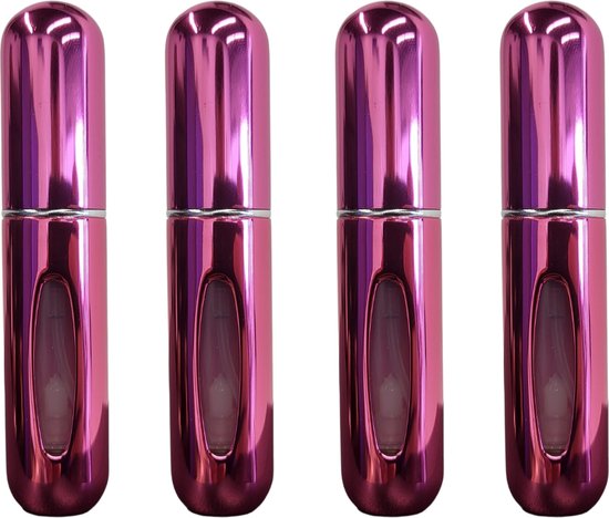 Foto: Mini parfum flesjes 4 pack navulbaar reisflesjes parfumverstuiver glanzend roze