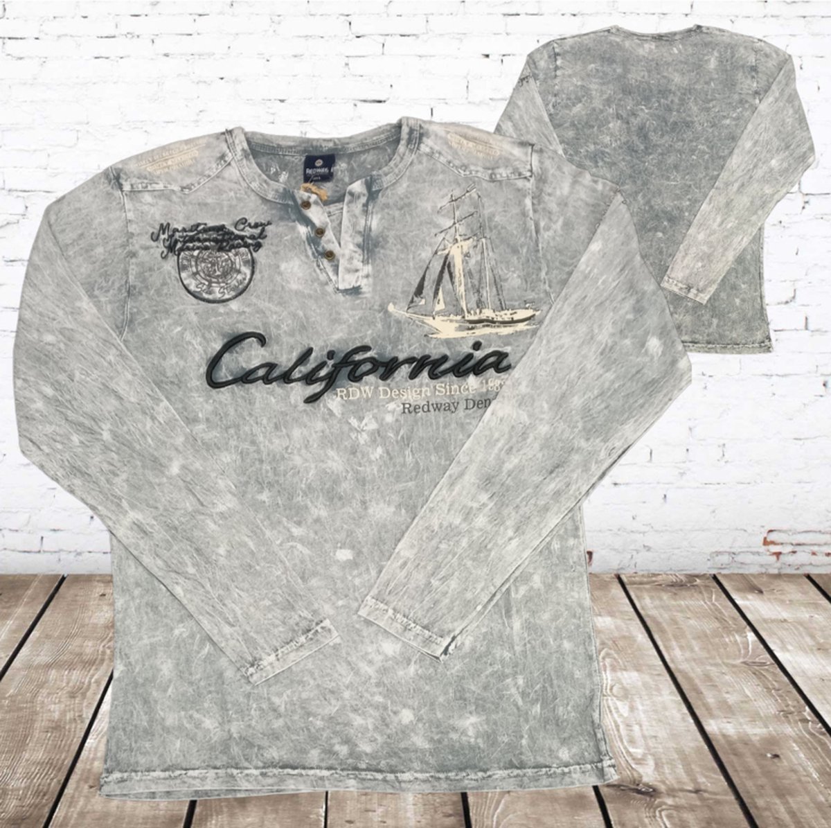 Shirt California grijs -Violento-L-Longsleeves heren