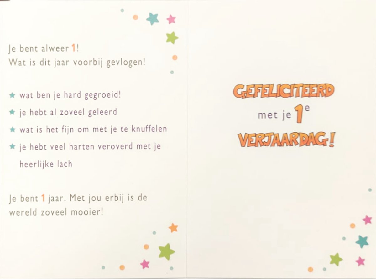 Verjaardagskaart 1 jaar met tekst (17 x 11,5 cm) | bol