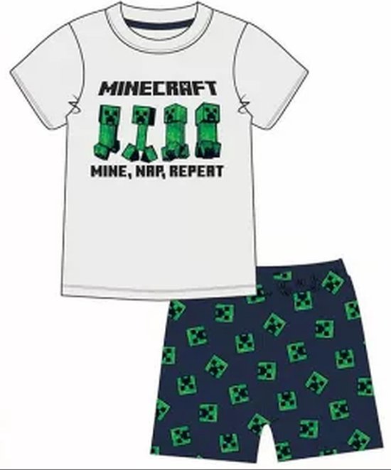 Pyjama Court Minecraft - 100% Katoen. Taille 116 cm / 6 ans - avec 1 stylet.