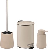 5Five Ensemble d'accessoires de salle de bain - beige - distributeur de savon/poubelle à pédale/brosse WC