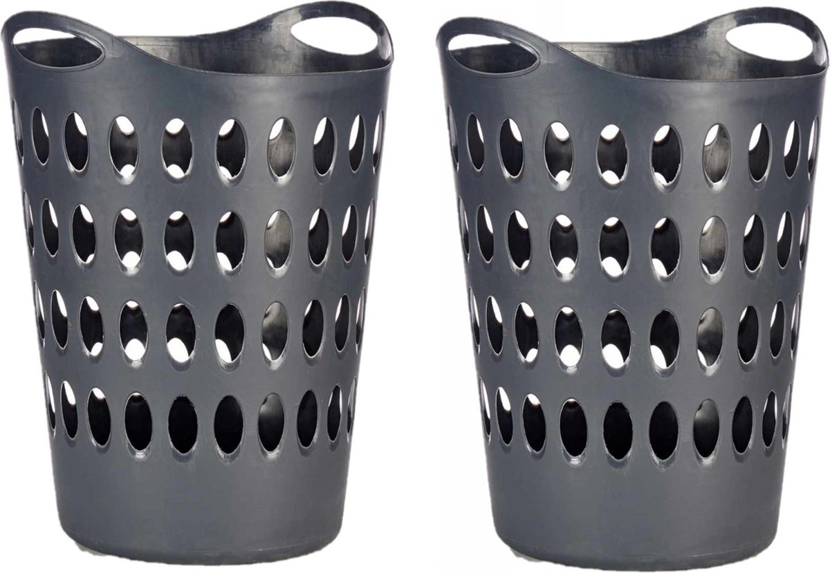 Goedkoopste Arte R Flexibele wasmand/opbergmand - 2x - rond - antraciet - 50 liter - wasgoed sorteren