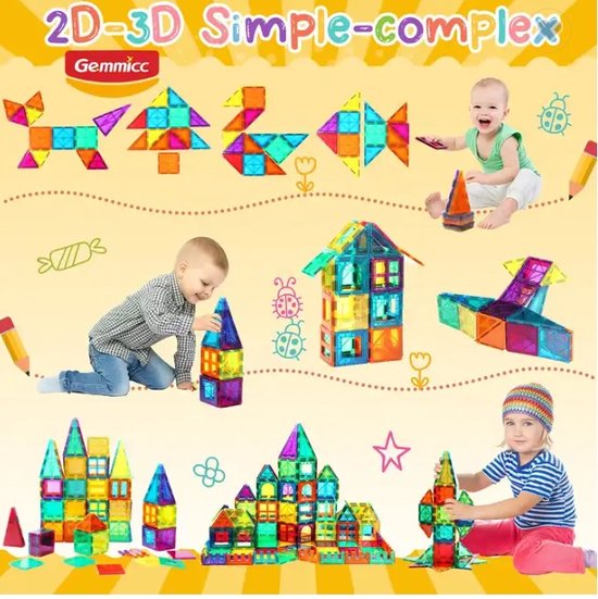 VegCow 100 stuks magnetische tegels set - 3D magnetische bouwstenen, educatieve constructie