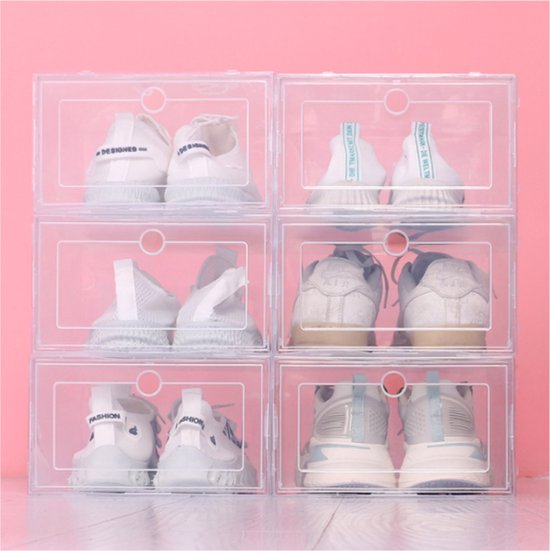 6pcs Boîte à Chaussures Transparente Organisateur de Boîte de Rangement  Pliant en Plastique Transparent Pour Étagère de Placard Pour la Maison,  Pour