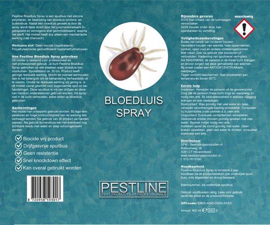 PestLine Bloedluis Spray; ter bestrijding van bloedluis - bloedmijt - ook tegen bedwantsen - Geen resistentie mogelijk - Snel knockdown effect