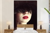Behang - Fotobehang Vrouw - Lippen - Rood - Portret - Breedte 155 cm x hoogte 240 cm - Behangpapier