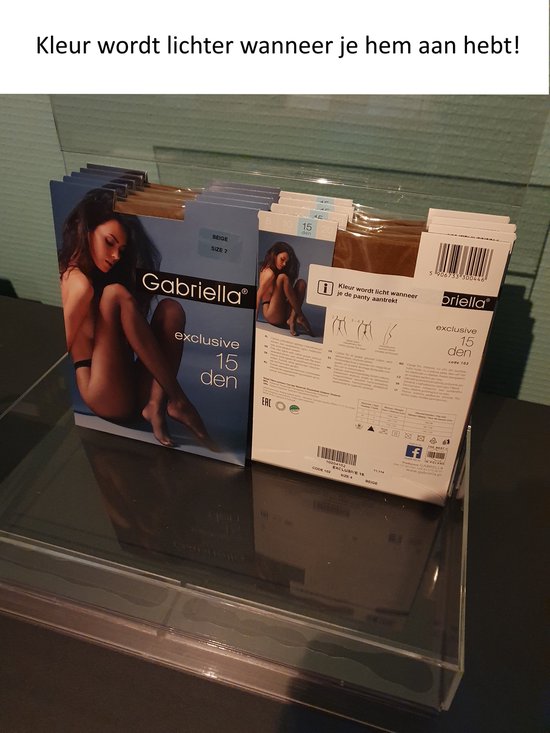 Twee pakken Gabriella 15 denier panty's in beige, met afbeeldingen van modellen.