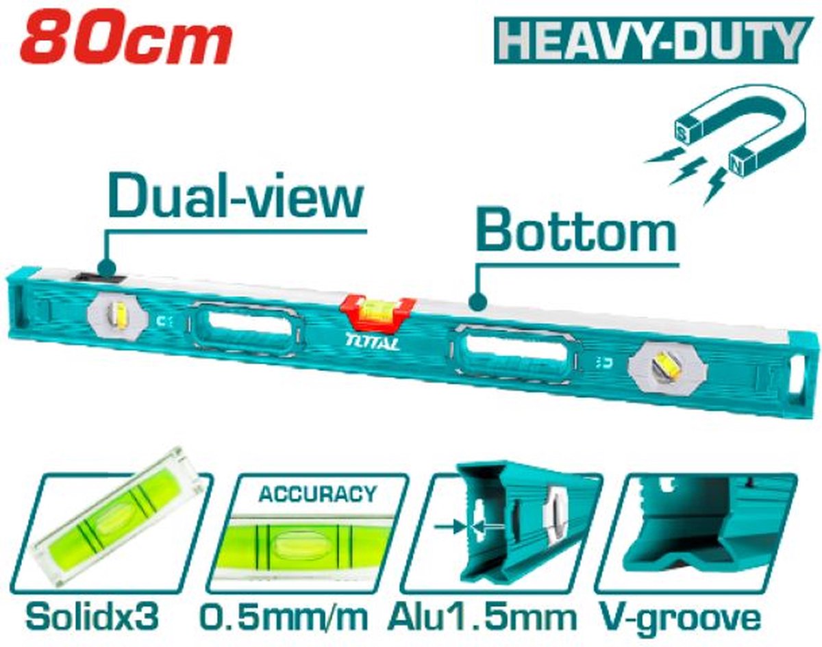 Waterpas - 80cm - 0,5mm/m - Magnetisch met Dual View
