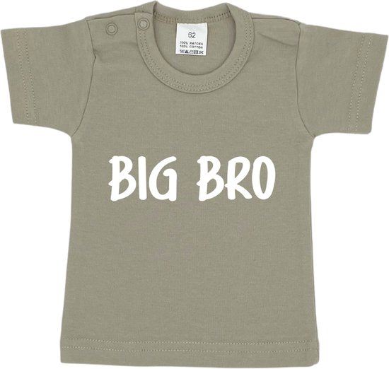 Baby t-shirt korte mouw - BIG BRO - Beige - Maat 86 - Zwanger - Geboorte - Big brother - Aankondiging - Zwangerschapsaankondiging - Peuter - Dreumes - Ik word grote broer