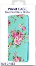 Bookcase Bloemen blauw/groen print met vakjes - Samsung Galaxy A23 4G / A23 5G - Portemonnee hoesje met magneetsluiting