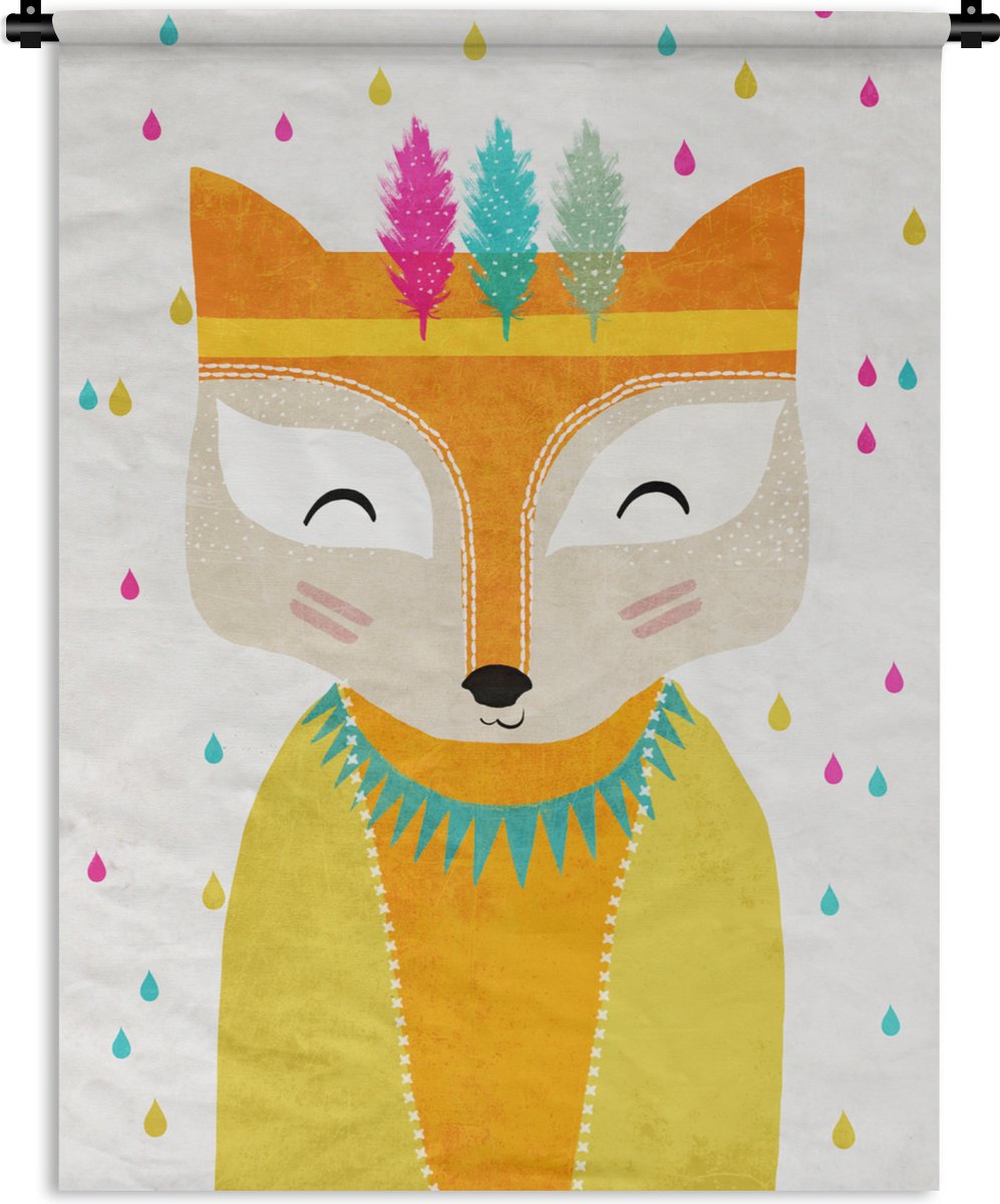 Wandkleed - Wanddoek - Dieren - Kleuren - Vos - Portret - 120x160 cm - Wandtapijt
