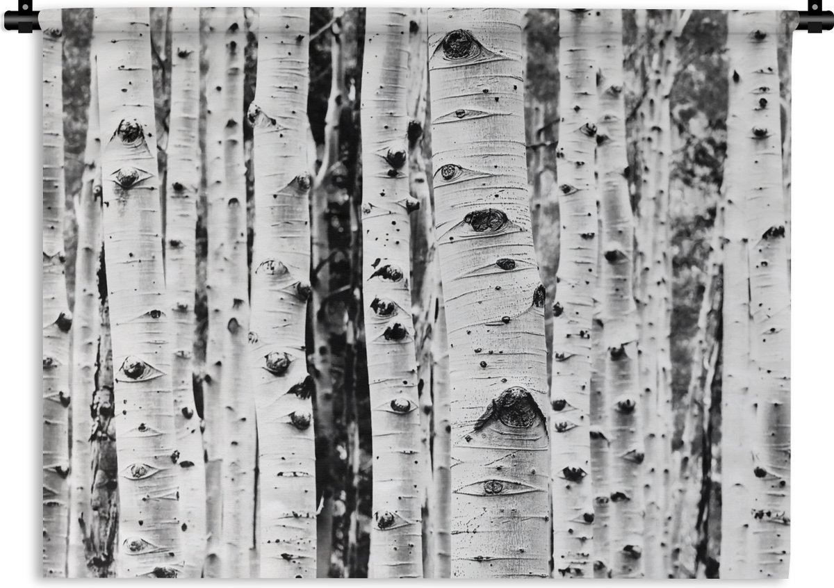 Wandkleed - Wanddoek - Bomen - Hout - Zwart wit - Natuur - 150x112 cm - Wandtapijt