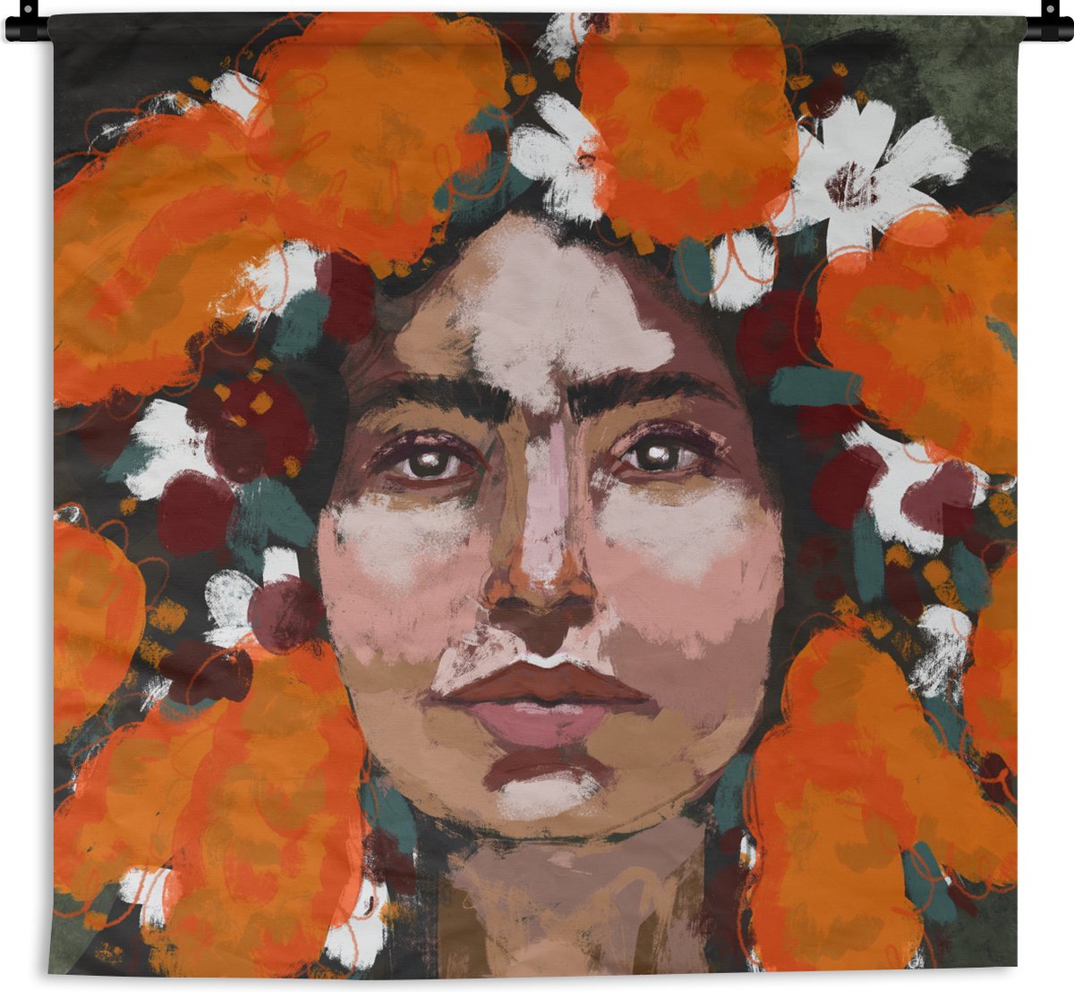 Wandkleed - Wanddoek - Abstract - Vrouw - Portret - Verf - 180x180 cm - Wandtapijt