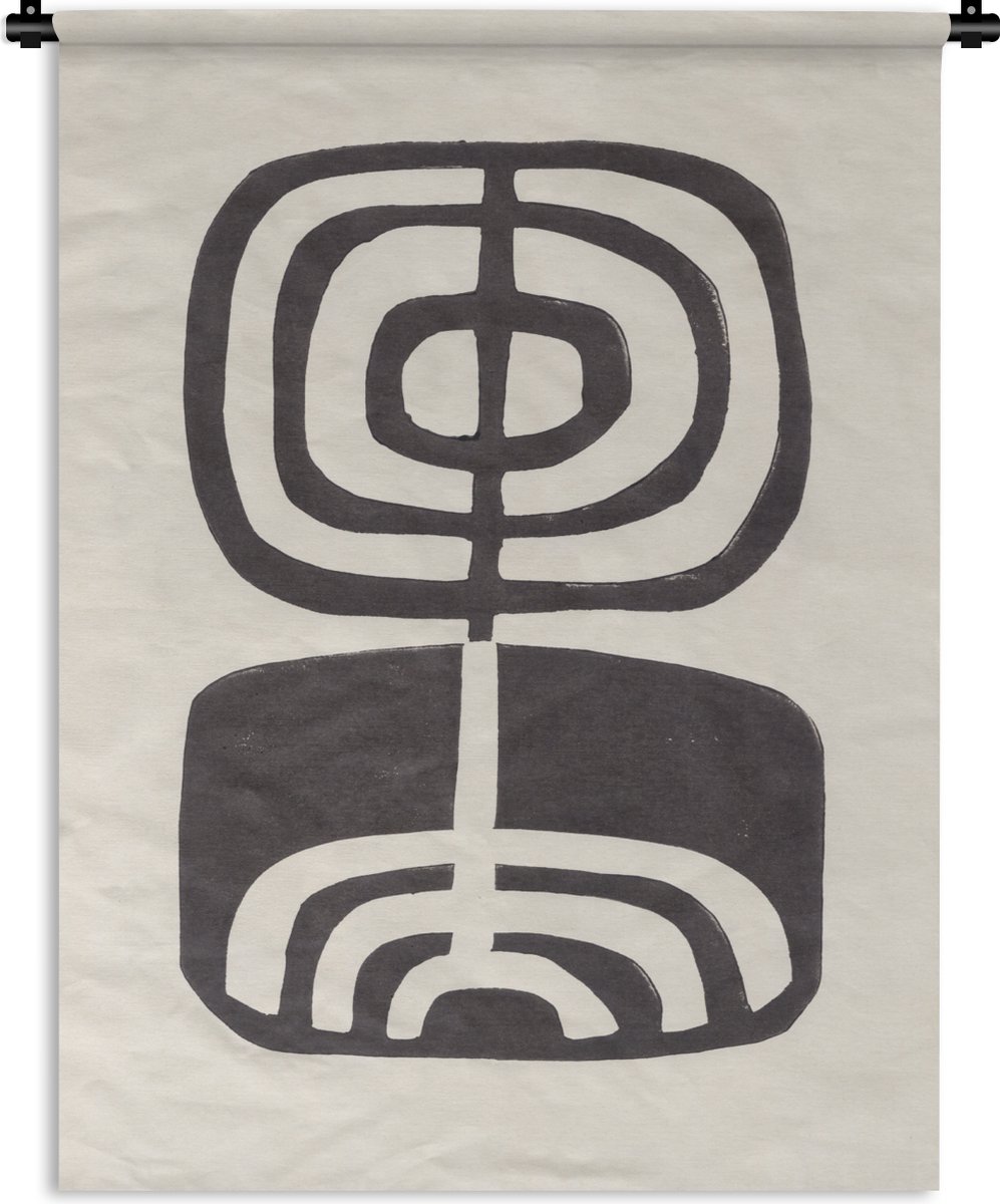 Wandkleed - Wanddoek - Abstract - Zwart - Bloem - Plant - 60x80 cm - Wandtapijt