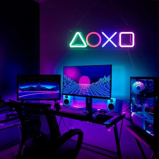Playstation Neon Lamp - Game Room - USB Aansluiting en Bevestigingsmateriaal - Muur Decoratie - Neonbord - Tiener Speelkamer - Woonkamer - Slaapkamer