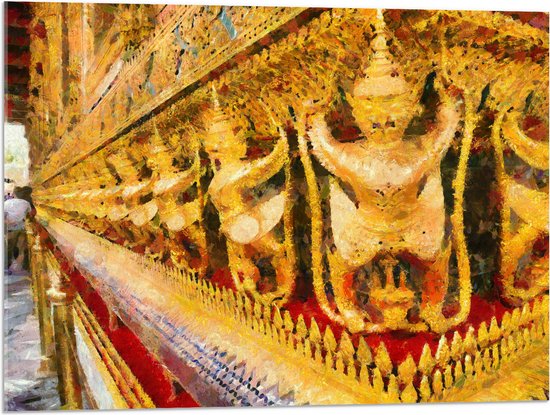 Acrylglas - Schilderij van Beelden in de Tempel van de Smaragdgroene Boeddha in Bangkok, Thailand - 80x60 cm Foto op Acrylglas (Met Ophangsysteem)