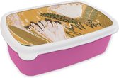 Broodtrommel Roze - Lunchbox - Brooddoos - Bloemen - Geel - Kleuren - Planten - 18x12x6 cm - Kinderen - Meisje