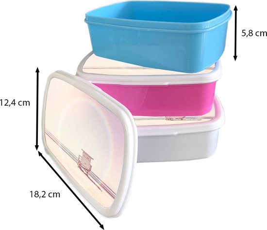 Lunch box Rose - Lunch box - Boîte à pain - Plage - Cabane - Soleil - Mer - Été - 18x12x6 cm - Enfants - Fille