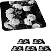 Onderzetters voor glazen - Bloemen - Zwart wit - Natuur - Planten - Rozen - 10x10 cm - Glasonderzetters - 6 stuks