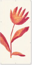Schuttingposter Bloemen - Plant - Rood - Pastel - 100x200 cm - Tuindoek