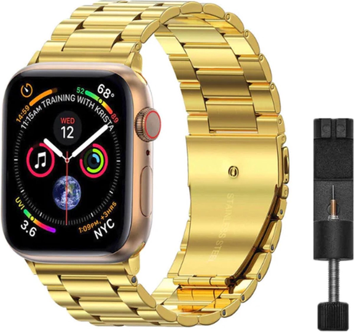 RVS Watch Bandje Geschikt Voor Apple Watch - 42-44-45mm - Goud
