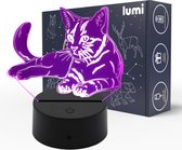 Lumi 3D Lamp - 16 kleuren - Kat - Dieren - LED Illusie - Bureaulamp - Nachtlampje - Sfeerlamp - Dimbaar - USB of Batterijen - Afstandsbediening - Cadeau voor kinderen - Kids