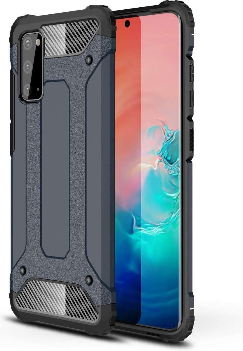 Schokbestendig Heavy Duty Hoesje Geschikt voor: Samsung Galaxy S20 Plus Shock Proof Hybride - Back Cover - Dual Layer Armor Case - Extra Stevig - Blauw