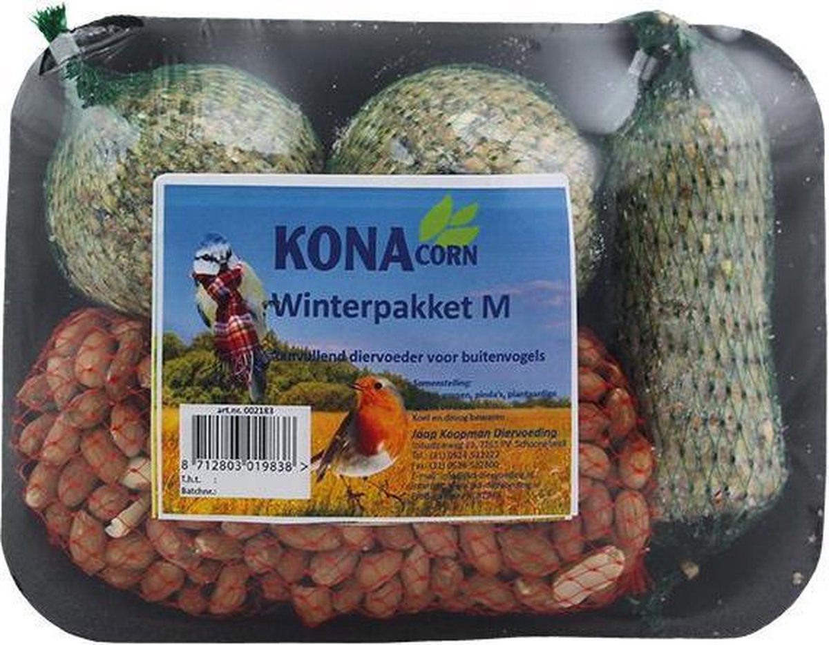 Buitenvogels winterpakket M met o.a. mezenbollen en pindanetje - Konacorn