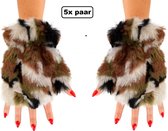 5x Paar vingerloze handschoen pluche camouflage - Feest festival thema feest party optocht themafeest