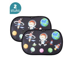ForDig Zonnescherm Auto Astronaut (2 Stuks) - Extra Donker - Zonwering UV Protectie voor Auto Zijruit – Zonwering Auto – Zonder zuignappen – 80 GSM – 51 x 31 CM