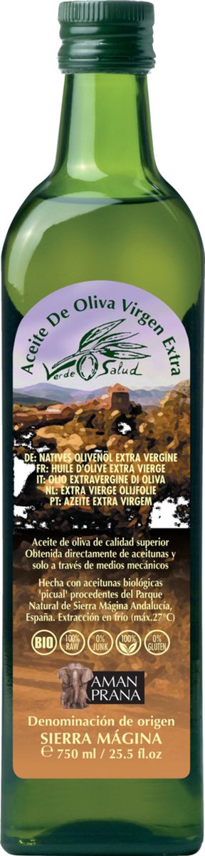 Amanprana Verde salud extra vierge olijfolie bio 750 Milliliter