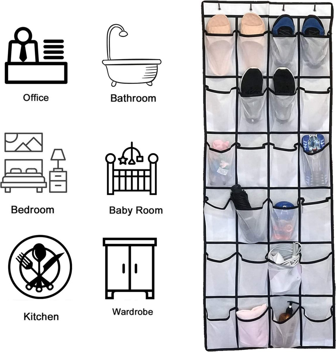 Schoenenrek Boven De Deur - Schoenenorganizer - 10 Niveaus - Mat Zwart Metaal 55 X 19 5 X 159 Cm