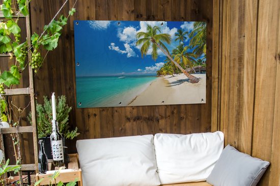 Affiche jardin - Toile jardin - Posters de jardin extérieur - Plage - Mer - Bateau - Palmier - 120x80 cm - Jardin
