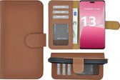 Xiaomi 13 Lite Hoesje - Bookcase - Xiaomi 13 Lite Hoesje Book Case Wallet Echt Leer Geribbeld Bruin Cover