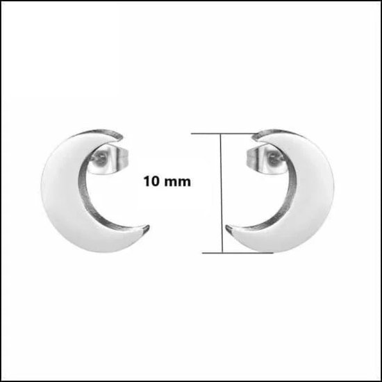 Aramat jewels ® - Zilverkleurig oorbellen maan zweerknopjes chirurgisch staal 10mm