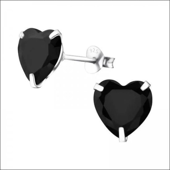 Aramat jewels ® - Hartvormige oorbellen met zirkonia 925 zilver zwart 9mm