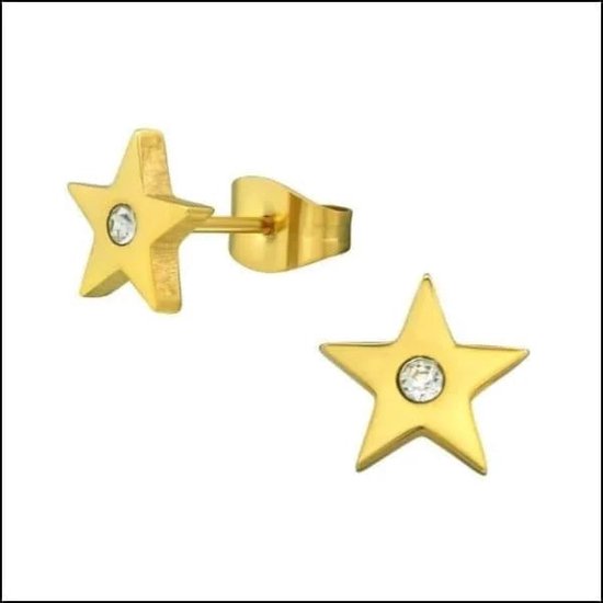Aramat jewels ® - Zweerknopjes ster goudkleurig zirkonia chirurgisch staal 8mm