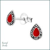 Aramat jewels ® - Zilveren bali oorbellen druppel geoxideerd rood 4mm x 7mm