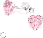 Aramat jewels ® - Oorbellen hart swarovski elements kristal 925 zilver fuchsia roze 5mm