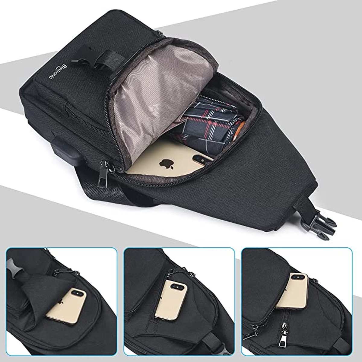 flintronic Sac de poitrine, sac messager, sac à bandoulière avec réglable,  sacs pour