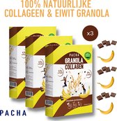 PACHA - Collageen & Protein Granola - Chocolade & Banaan - 100% Natuurlijke en Zuivere Ingrediënten - 300 g x 3
