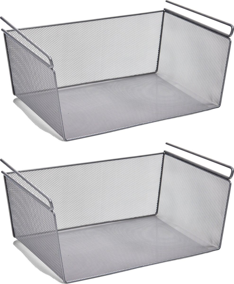 Zeller Kastmandje - 2x - opberg/hang mandjes - metaal - 43 x 26 x 19 cm - draadmand