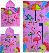 Set cape de bain/poncho avec serviette de plage/bain microfibre - Serviettes de plage pour enfants avec flamant rose