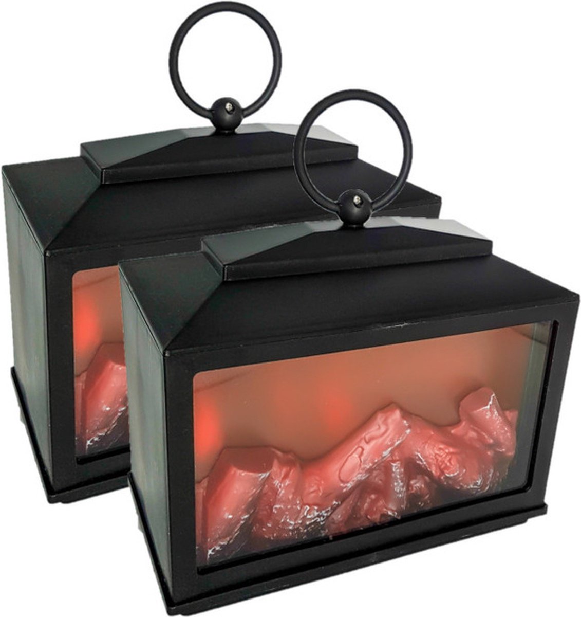 Tafel sfeerhaarden/lantaarns - 2x - met led verlichting - L18 x H18 cm