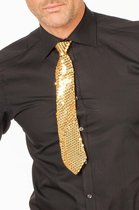 Gouden glitter stropdas 32 cm verkleedaccessoire dames/heren - Pailletten/glimmertjes - Goud thema feestartikelen