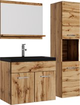 Badplaats Badmeubel Set Montréal 60 cm x 35 cm - Chêne - Meuble avec miroir et meuble latéral avec lavabo noir
