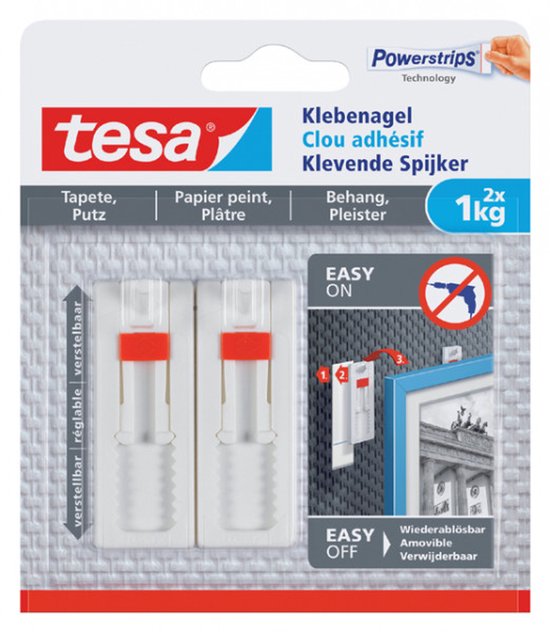 Tesa® Verstelbare Klevende Spijker voor behang & pleisterwerk 1kg.2 in blister (per 2 stuks)