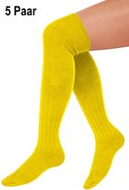 5x Paar Lange sokken geel gebreid mt.41-47 - knie over - Tiroler heren dames kniekousen kousen voetbalsokken festival Oktoberfest voetbal