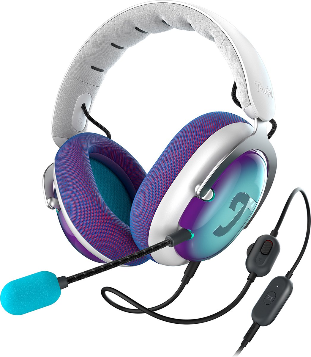 Teufel ZOLA | Bekabelde over-ear headset met microfoon voor games, muziek en home-office, 7.1 binaurale surround sound - lichtgrijs/violet