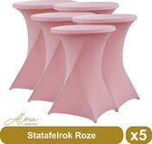 Statafelrok roze 80 cm per 5 - partytafel - Alora tafelrok voor statafel - Statafelhoes - Bruiloft - Cocktailparty - Stretch Rok - Set van 5